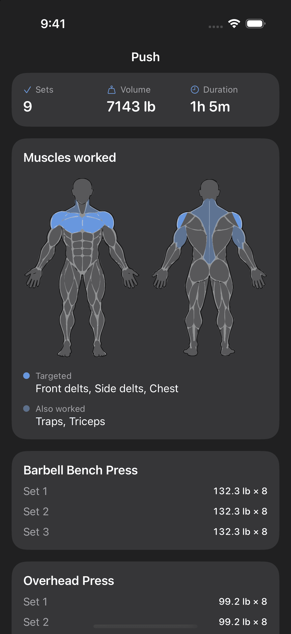 Vitals workout session showing exercises, sets and the rest timer