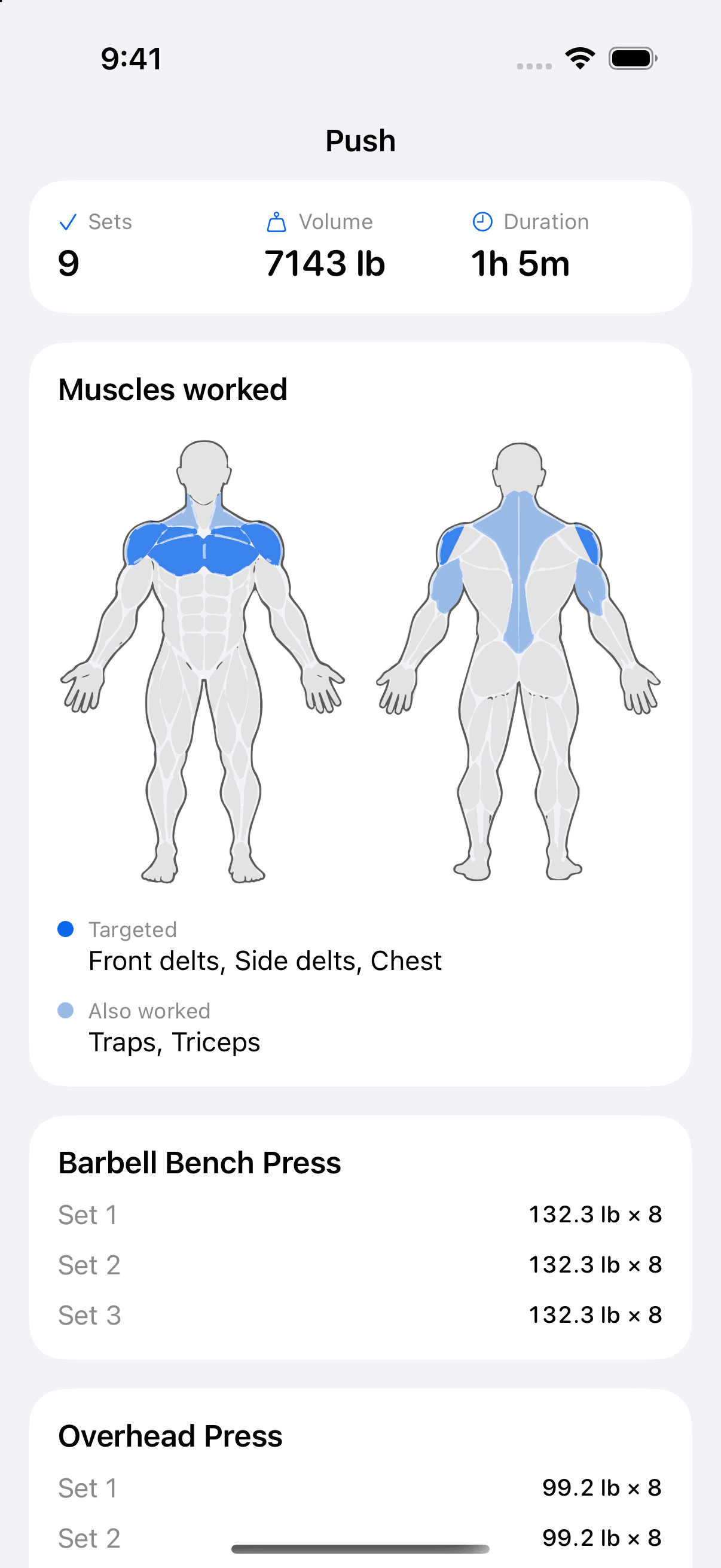 Vitals workout session showing exercises, sets and the rest timer